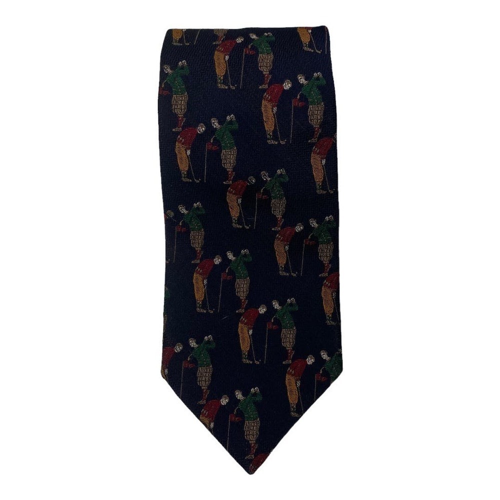 Vintage Jos. A Banks Premier Men in Old Golf Attire Print All Silk Blue Neck Tie